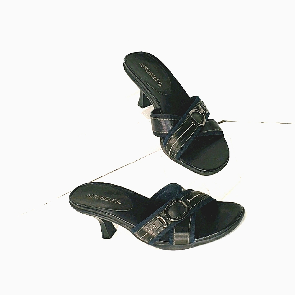 💥Aerosoles  - Black Leather Strappy Heels